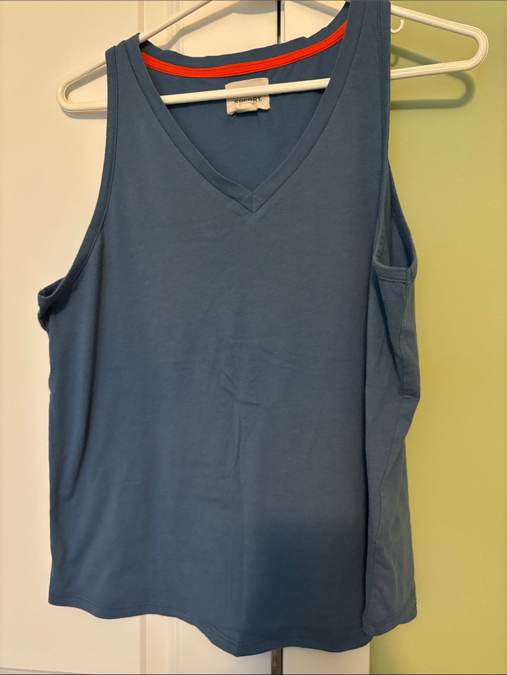 Sperry Blue V-Neck Tank with interior Orange Neck Trim